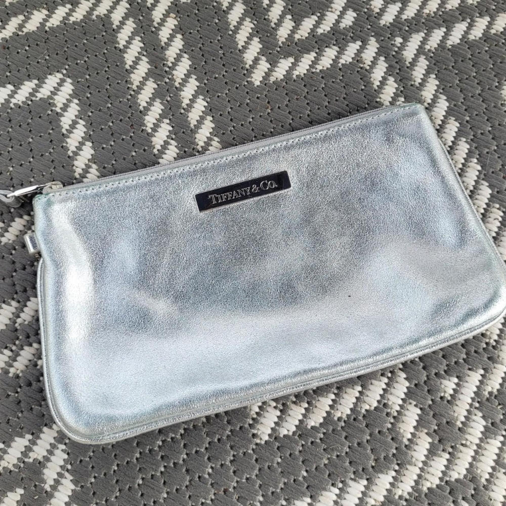 Tiffany & Co Silver Zipper Makeup Cosmetic Bag